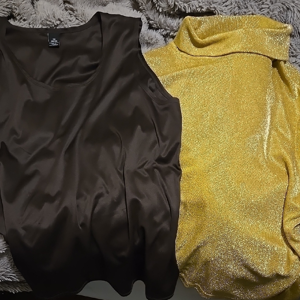 Elegant Brown  and Studio C Gold SLEEVELESS Women's Tops BUNDLE 3X 26/28